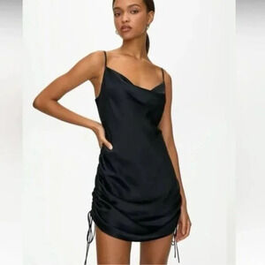 Aritzia Wilfred Only Ruched Slip Satin Dress Midi Mini Black Size Small